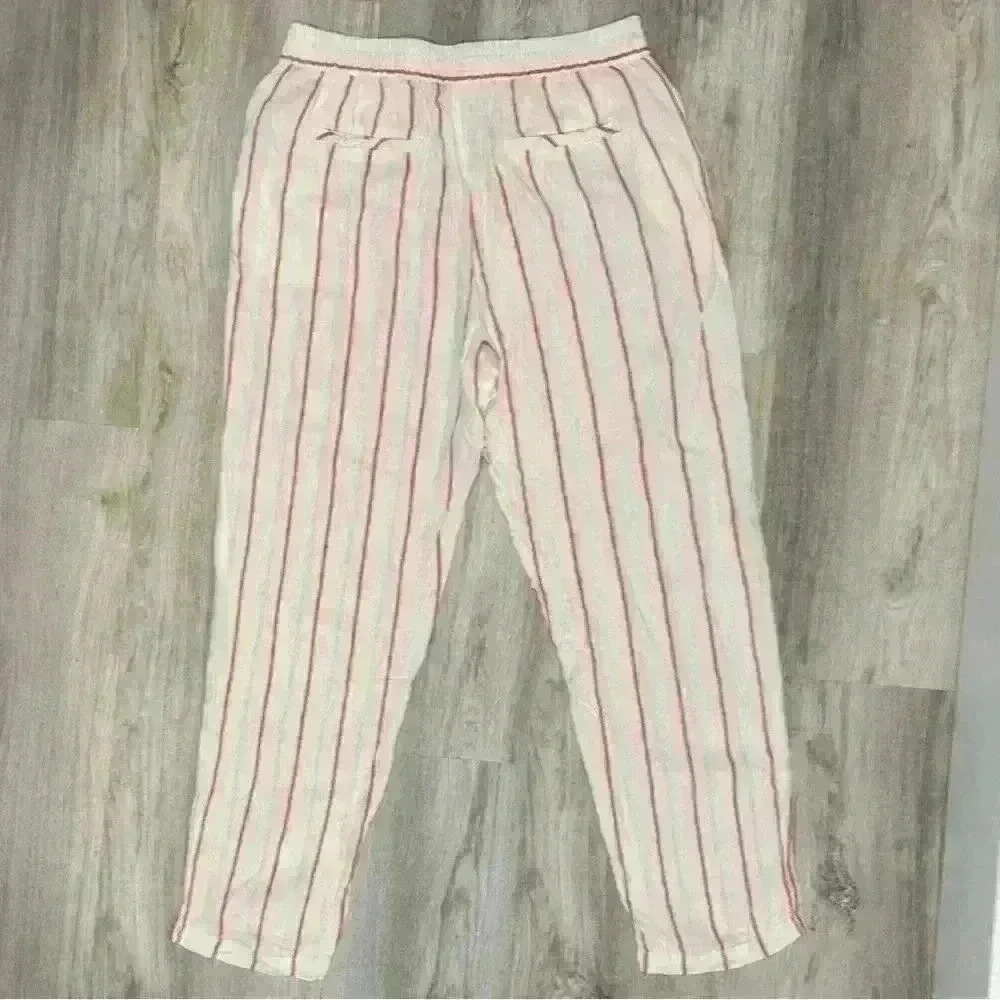 C&C California 100% White Striped Linen Pull On Pants Tapered Leg Casual Size M - Picture 8 of 8